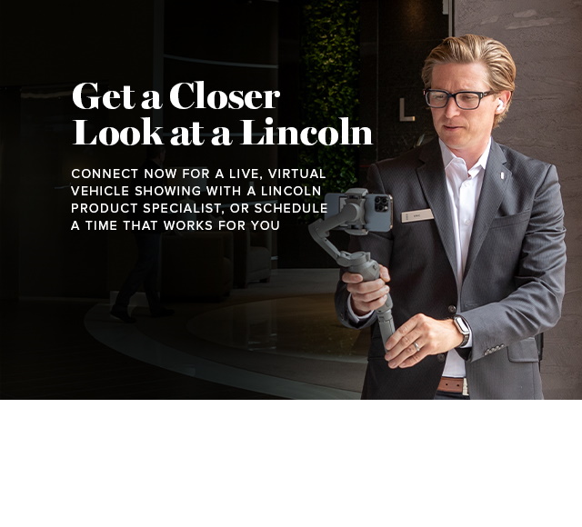 A Lincoln Product Specialist performs a live Lincoln Showcase virtual vehicle tour for a guest.